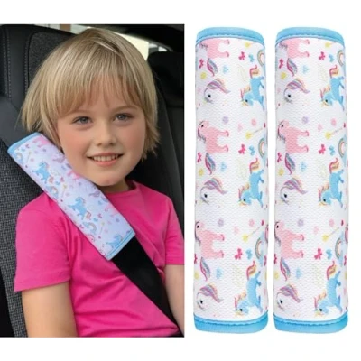 Image of HECKBO 2X Kids Car Seat Belt Pads Protectors Unicorn for and Babies Ideal Any Booster Bicycle