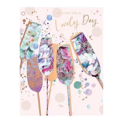 Image of Words N Wishes Female Birthday Card General for Women Champagne Glasses with an EMbossed Foil Finish Eco Friendly