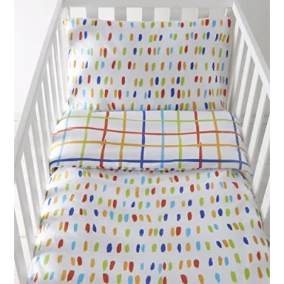Image of Doodle Spot Check Paint Red Green Yellow Blue Cot Duvet Cover &amp; Pillowcase Set 90cm x 120cm