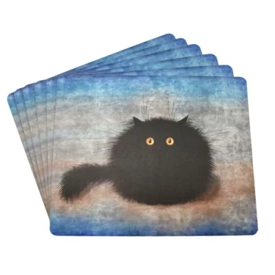 Image of OREO Funny Black Cat Set of 1, 2, 4 or 6 Table Placemats Cork Back Place Mats (6)