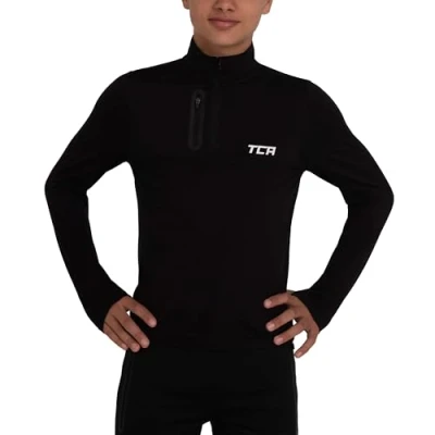 Image of TCA Fusion Gym Tops for Boys Training Long Sleeve Running Top Clothes Black/Black, 12 14 Years