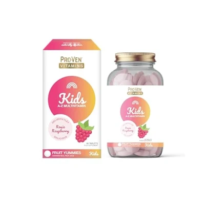 Image of Proven A Z Kids Multivitamin Chewable Tablets Raspberry Flavour Yummies 60 Daily Childrens Multivitamins with 13 Essential Vitamins for Immune Function, Bones, Teeth &amp; Energy 2 Month Supply