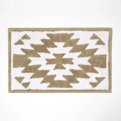 Image of HOMESCAPES Natural Cotton Bath Mat with Traditional Kilim Design Super Absorbent Tufted Bathmat, 50 x 80 cm