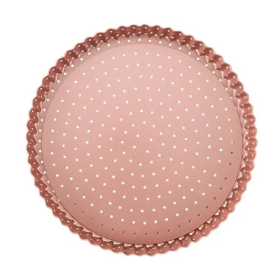 Image of Wiltshire Rose Gold Round Quiche and Tart Pan, PFOA PTFE Free, Perforated Sheet Bakeware, Circular Pastry Mould with Removable Base, Non Stick, 24x24x2.5cm