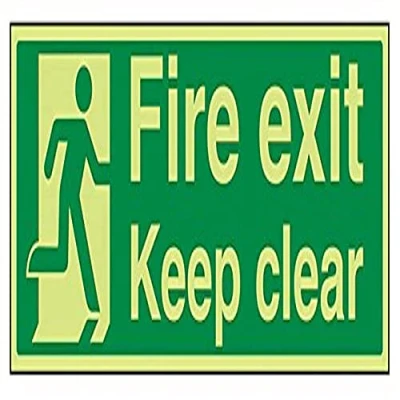 Image of V Safety Glow In The Dark Fire Exit Keep Clear Sign 450mm x 150mm Rigid Plastic