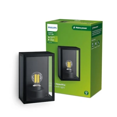 Image of Philips Lighting Alzor Outdoor Wall Light, Square, Without Bulb, Black, max. 25W, IP44 Weatherproof