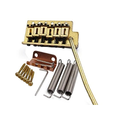 Image of Guyker Tremolo Bridge Vintage Bent Steel Saddles and Zinc Block Compatible with Start ST Electric Guitar (GG 1004, Gold Old)
