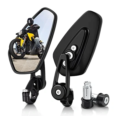 Image of MICTUNING Bar End Mirrors Motorcycle, Universal 7/8 inches Hollow Handlebars Motorcycle Rear Bike Mirror, High Definition, Blast Resistant.Convex Lens Surface Wing Foldable Mirrors,