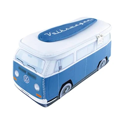 Image of BRISA VW Collection Volkswagen Neoprene Universal Makeup Cosmetics Toiletry Travel Pharmacy Bag in T2 Bus Design (Blue &amp; White/Large)