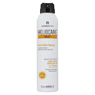 Image of Heliocare 360 Invisible Spray SPF50 200ml Aerosol Sunscreen for Body UVA UVB Visible Light Infrared A Anti Ageing Sun Protection Transparent, Non Oily Finish Suitable All Skin Types
