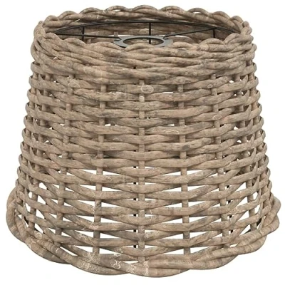 Image of vidaXL Handcrafted Natural Wicker Ceiling Lamp Shade Ø30x20 cm in Brown Pendant Light with Robust Iron Holder
