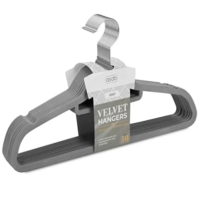 Image of ASAB Premium Non Slip Velvet Hangers 44cm Pack of 10 Suit With Tie Bar Heavy Duty Wardrobe Organiser Space Saver Jackets Trousers Shirts Set (Dark Grey)