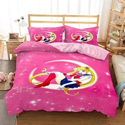 Image of Easy Care Duvet Cover Set Double Bed Size Sailor Moon Bedding (200x200cm(Double),Pink 05)