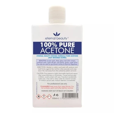 Image of Acetone 100% Pure 100ml Gel Nail Polish Remover for UV/LED, Soak Off, Removes All Types of Polish, By Eternal Beauty