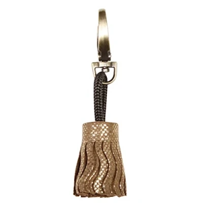 Image of Clairefontaine Ref 410064C Kleo Pathra Leather Tasselled Keyring 4 x 2.5cm, Made From Genuine Lambskin Leather, Connected By A Carabiner Gold Colour