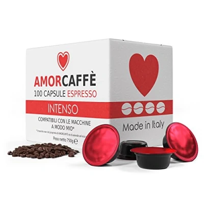 Image of Amorcaffe 100 Coffee Capsules Pods Compatible Lavazza A Modo Mio Intenso taste