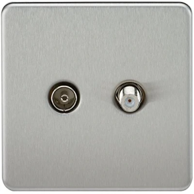 Image of KnightsBridge Coaxial TV and SAT Outlet 1G Screwless Brushed Chrome Isolated Wall Plate