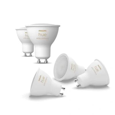 Image of Philips Hue White Ambiance GU10 LED Spotlight 5 Pack (400lm), dimmable Lamps for The Lighting System with All Shades of White, Smart Light Control via Voice and app