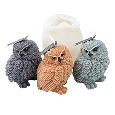 Image of Xidmold 3D Owl Candle Mould Cute Soap Silicone Mold for Cake Decorating, Chocolate, Candy, Soy Wax Candle, Soap, Polymer Clay, Plaster, Resin Art