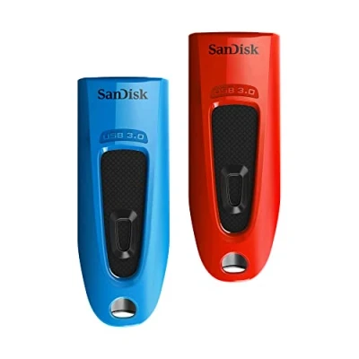Image of SanDisk Ultra 32 GB USB Flash Drive 3.0 Up to 130 MB/s Read Twin Pack, Red/Blue