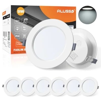 Image of ALUSSO LED Downlights for Ceiling 9W Ultra Slim Recessed Spot Lights 6500K Cool White IP44 Waterproof Spotlights Bathroom Kitchen Living Room, 6 Pack