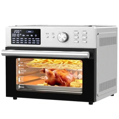 Image of 30L Air Fryer Oven with Rotisserie, 1800W &amp; 21 Preset Mode Countertop Convection Mini Digital LCD Display, Timer Temperature Control for Cooking, Double Glass Door, Full Accessory Set