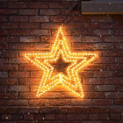 Image of Festive Lights ConnectPro® 75cm Christmas Triple Star Rope Light Silhouette Motif 216 Warm White LED Xmas IP65 Outdoor Static Connectable Wall Decoration Lighting (with Plug)