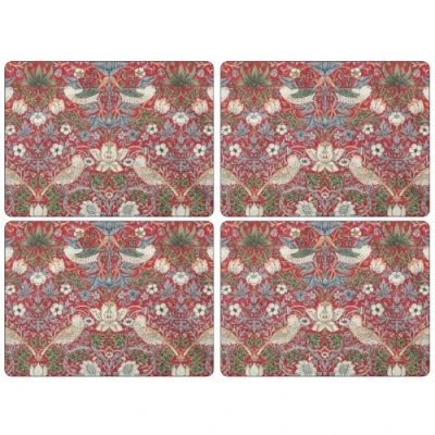 Image of Morris &amp; Co Strawberry Thief Red Placemats Set of 4