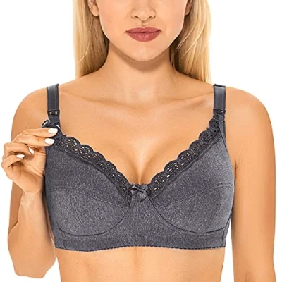 Image of Gratlin Women&#039;s Nursing Bras Cotton Plus Size Maternity Wireless Comfort Breastfeeding Bra Charcoal Heather 34E