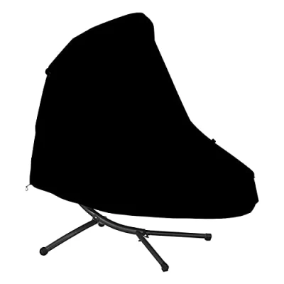 Image of ERZU Black Waterproof Patio Hanging Chaise Lounge And Stand Outdoor Curved Steel Hammock Chair Covers 73 Inch Swing