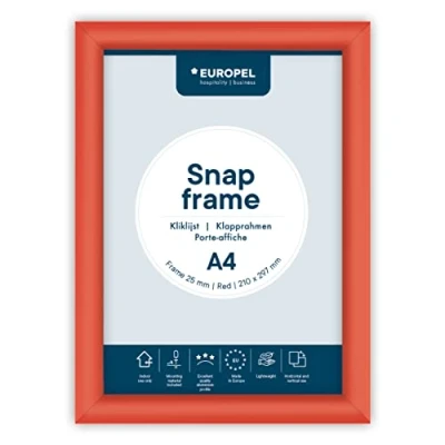 Image of EUROPEL Snap Frame Red A4, 25 mm Aluminium Anodised Construction &amp; Anti Glare Cover Clip Poster Holders for Retail Advertising Displays Notice Sign Board Walls
