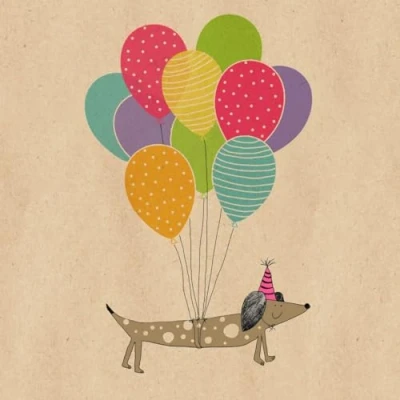 Image of By Nature 20 x 3 Ply Recycled Paper Napkins, Napkins 33 cm, Disposable Napkin, Motif: Dachshund with Balloons, Made in Germany