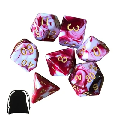 Image of DND Polyhedral Game Dice, 7Pcs Red White Dice RPG for Dungeons &amp; Dragons D&amp;D MTG Role Playing Table Games, D4 D8 D10 D12 D20
