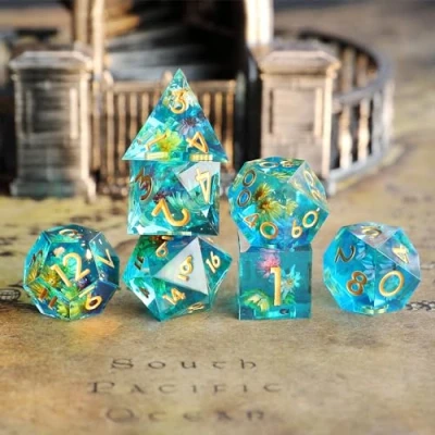 Image of Flower DND Dice Set 7pcs D4 D6 D8 D10 D12 D20 D% Polyhedral Handmade Resin D&amp;D for Dungeons and Dragons Pathfinder Roll Playing Table Games RPG MTG with Gift Box