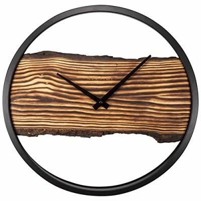 Image of NexTime Wall Clock Ø 30cm Wood and Alu Brown &#039;Forest&#039;, Multi Coloured