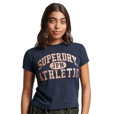 Image of Superdry Women&#039;s College Scripted Graphic tee T Shirt, Eclipse Navy Blue, 6