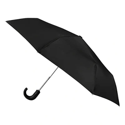 Image of Isotoner totes Eco Auto Open/Close Umbrella with Crook Handle Black