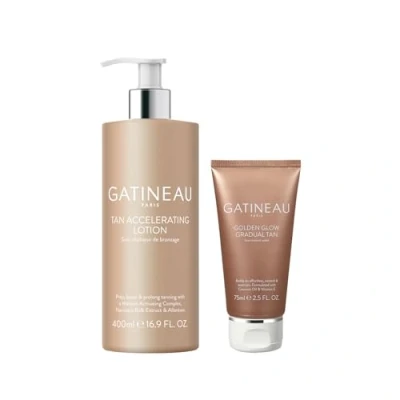 Image of Gatineau Tan Accelerating Lotion (400ml) + Golden Glow Gradual (75ml) Duo Set, Total Body Glow, Natural Tanning For Face and