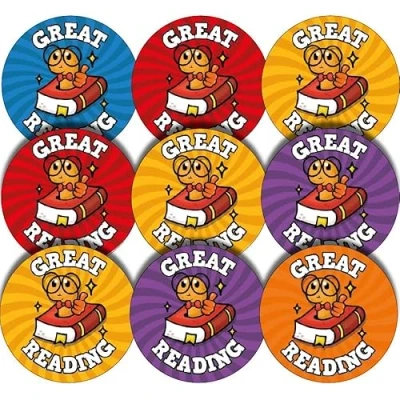 Image of 144 Great Reading Book Worm 30mm Glossy Reward Stickers for Teachers &amp; Parents