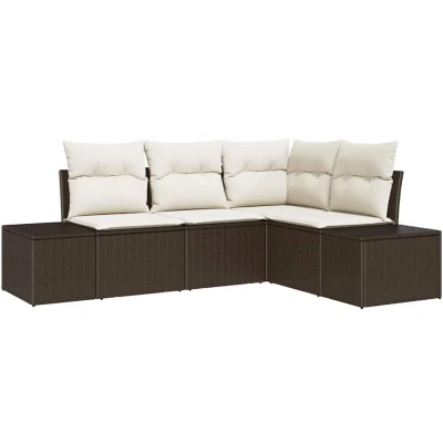 Image of vidaXL 4 Piece Garden Sofa Set with Cushions Brown Poly Rattan