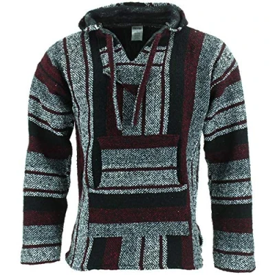 Image of Siesta Mexican Baja Jerga Hoody Maroon &amp; Black (XX Large)