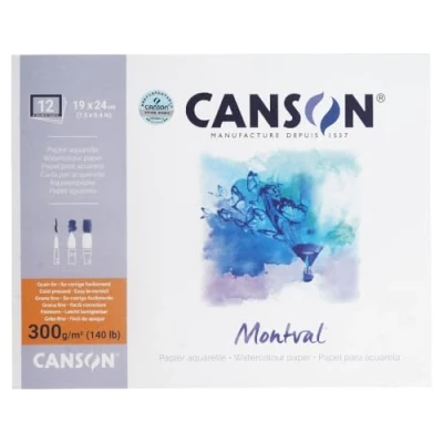 Image of CANSON Montval 19 x 24 cm Fine Watercolour Paper, 300 g/m², Glued All Around Pad, White, 12 Sheets