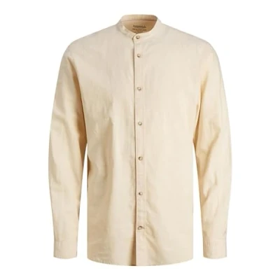 Image of JACK &amp; JONES Men&#039;s Jjesummer Band Linen Shirt Ls Sn Chino Trousers, Apricot Ice, XXL