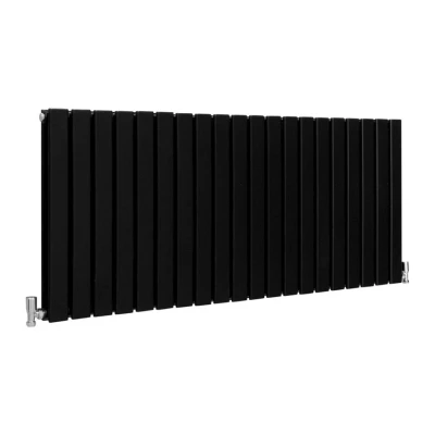 Image of Designer Radiators 60 x 140cm Flat Panel Modern Central Heating Matt Black Horizontal Column Double Wall Mounted Slimline Kitchen Living Room Bathroom Commercial Cleaning Brush &amp; Fixing Kit