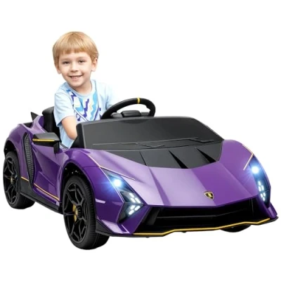 Image of AIYAPLAY 12V Lamborghini Autentica Licensed Ride on Car with Butterfly Doors, Battery Powered Kids Electric Remote Control, 4 Suspension Wheels, Soft Start, LED Lights, Music, Horn, Purple