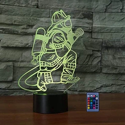 Image of 3D Fireman Night Light Lamp 7/16 Color Change LED USB Powered Remote Control Gift Kids Toys Decor Decorations Christmas Valentines Birthday