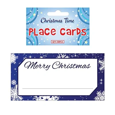 Image of Widdle Wonderland Christmas Table Settings/Name Place Cards Pack of 50 Blue Snowflake Design 2791