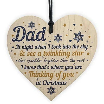 Image of RED OCEAN Dad Memorial Gifts Christmas Tree Bauble Grave Wooden Hanging Heart Decoration Sign