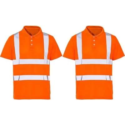 Image of NIYS High Visibility Polo Shirt Yellow Orange Navy Safety Security Work Breathable Lightweight Workwear Top Reflective Tape Small to 3XL (UK, Alpha, L, Regular, Pack of 2 Orange)