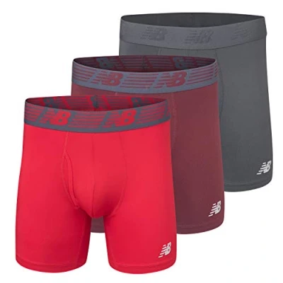 Image of New Balance Men&#039;s 6 Boxer Brief Fly Front with Pouch, 3 Pack,Burgandy/Team Red/Thunder, X Large (40 42)